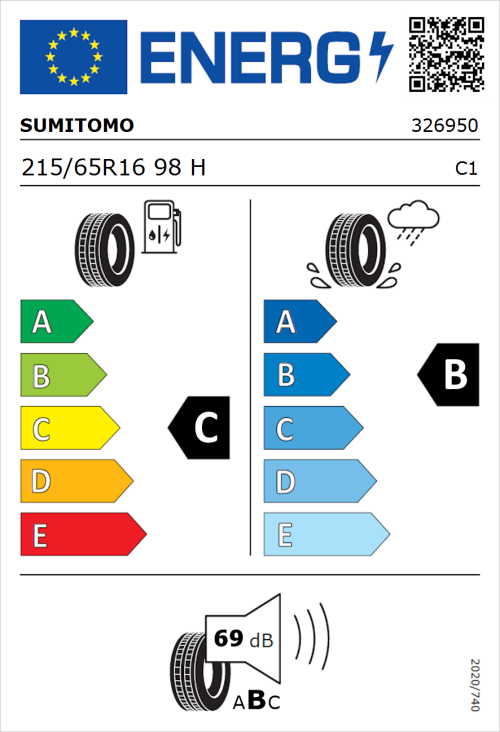 Tyre Label for Sumitomo BC100 215/65R16 98H
