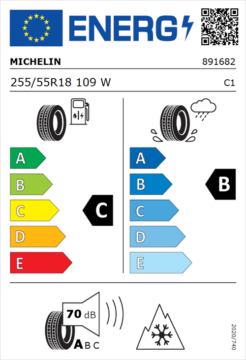 Tyre Label for Michelin CrossClimate SUV 255/55R18 109W