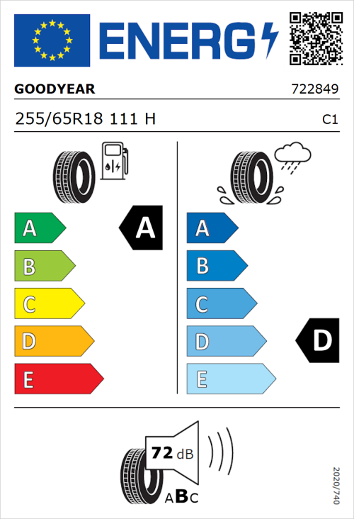 Tyre Label for Goodyear Wrangler Territory HT 255/65R18 111H