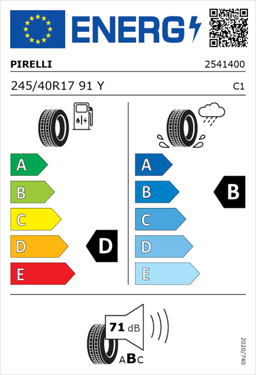 Tyre Label for Pirelli P Zero Asimmetrico 245/40R17 91Y